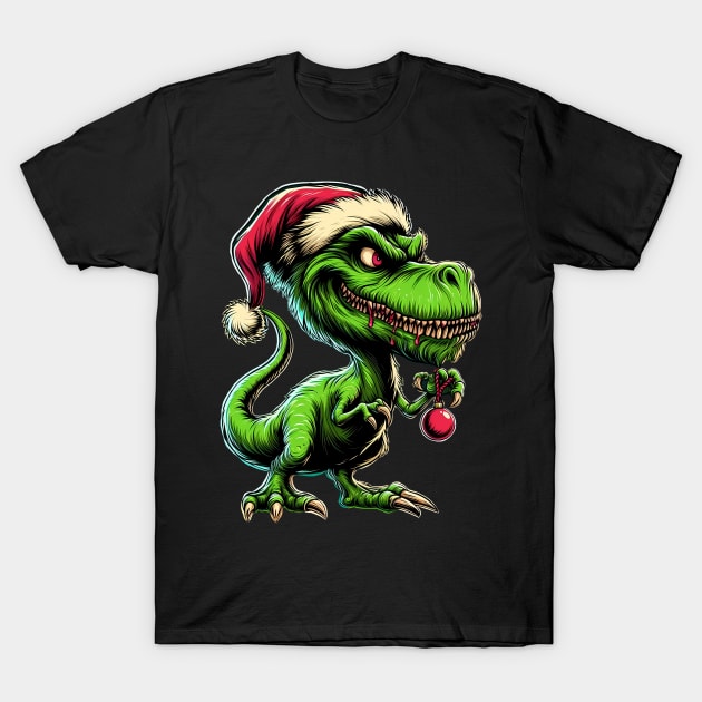 Tyrannosaurus Rex as The Grinch on Christmas T-Shirt by cowyark rubbark